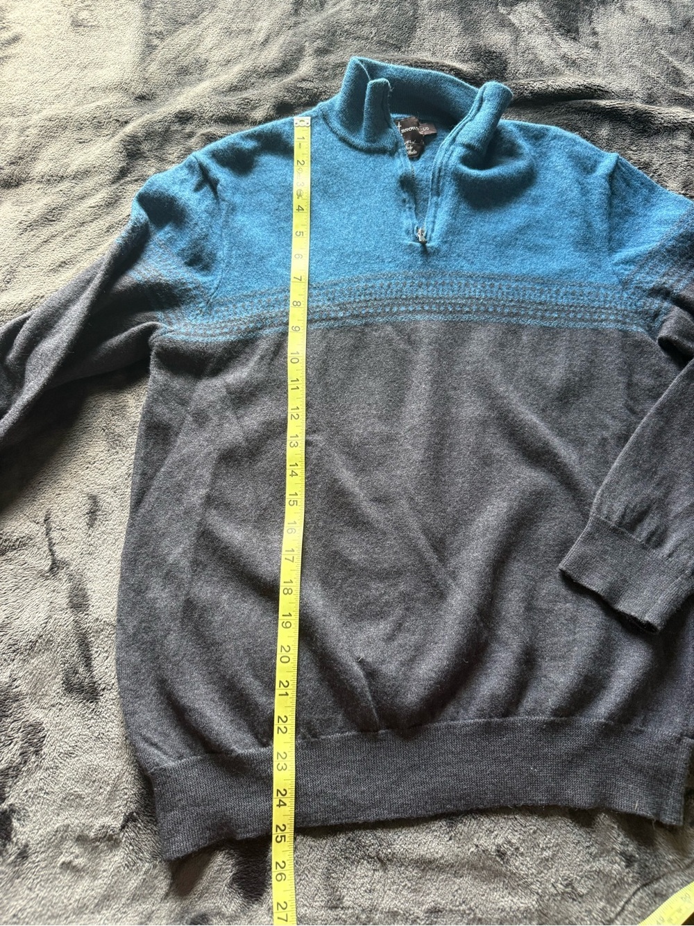 Black Brown 1826 Men's Teal and Navy Half-Zip Sweater - Picture 3 of 7